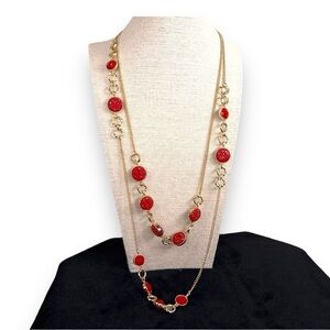 VINTAGE 90’s AVON RED GOLD LAYERED NECKLACE